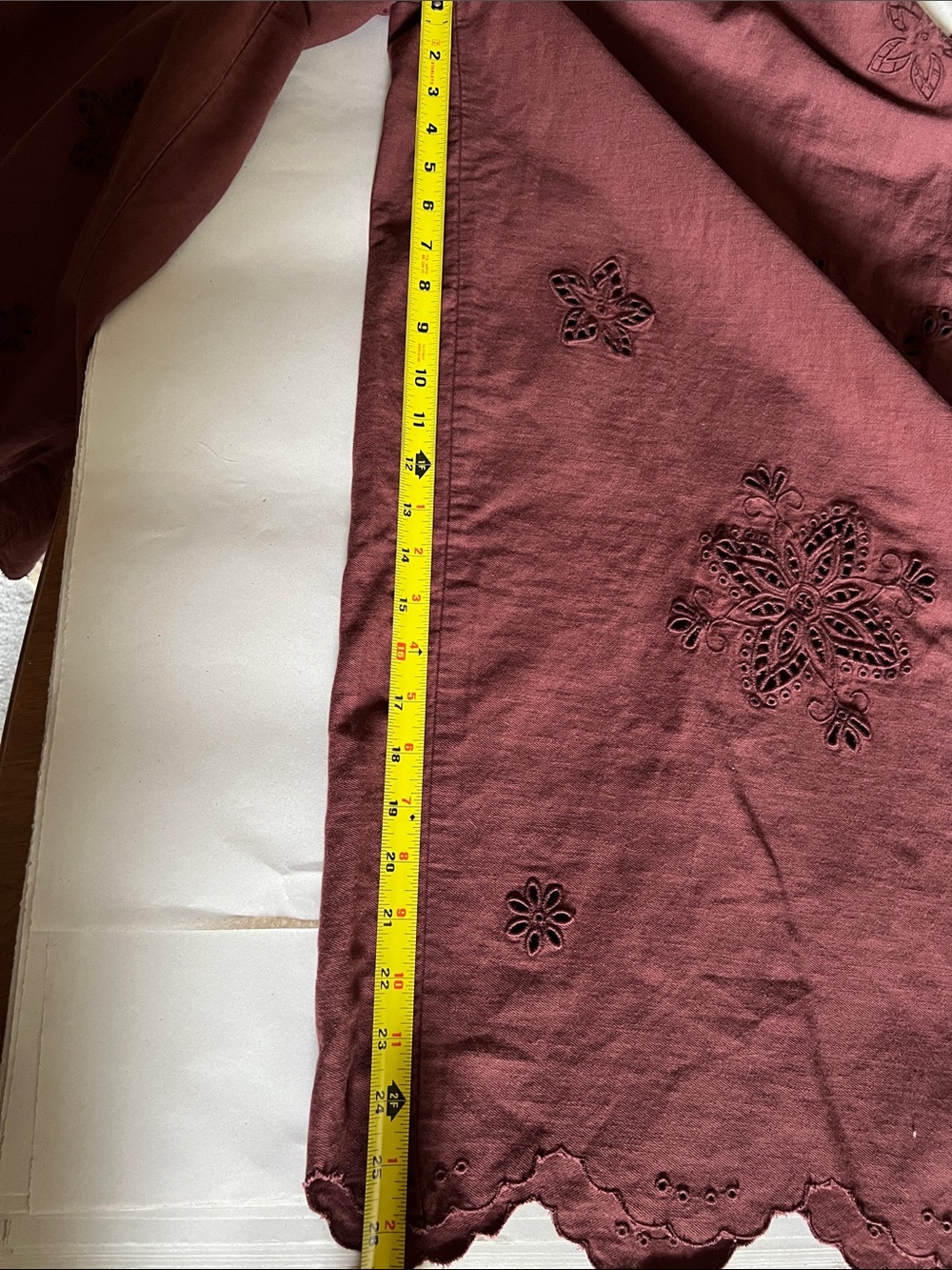Anthropologie The Somerset Pull-On Wide pant wash embroidered cropped Burgundy L - Picture 12 of 13